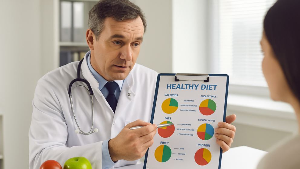 Un médico enseña una dieta. IA