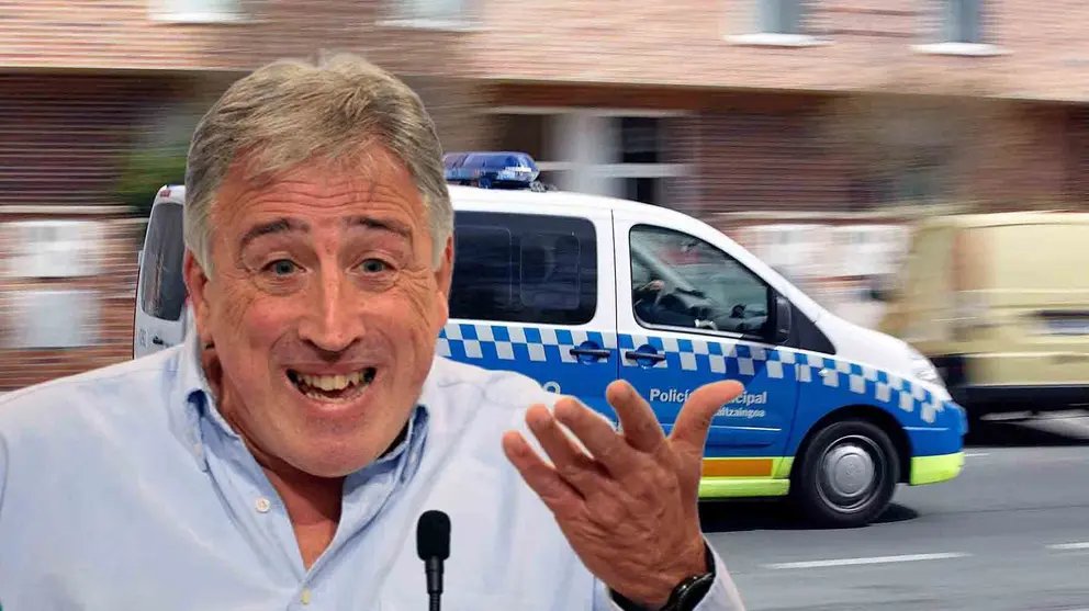 Fotomontaje del alcalde de Pamplona Joseba Asirón sobre una imagen de la Policía Municipal. NAVARRA.COM