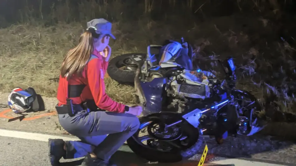 Una agente de la Policía Foral mira sobrecogida la escena del accidente en Artajona. POLICÍA FORAL