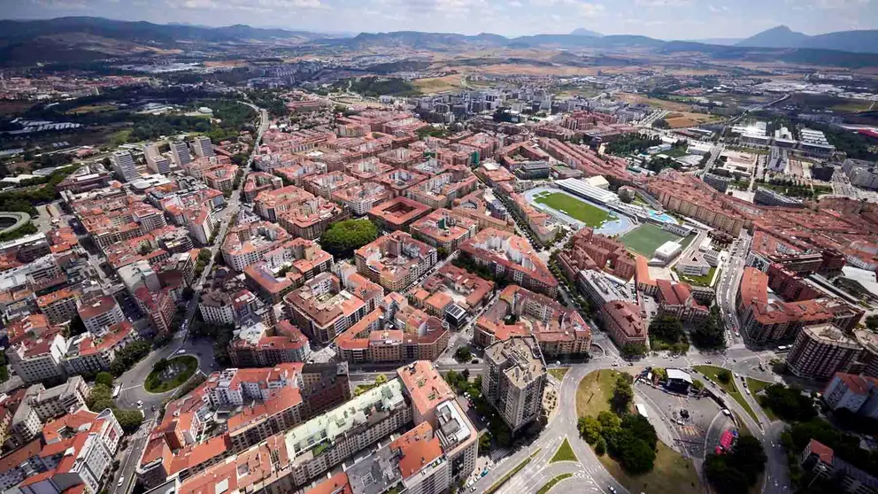 Vista aérea de Pamplona durante las fiestas de San Fermín 2024. PABLO LASAOSA