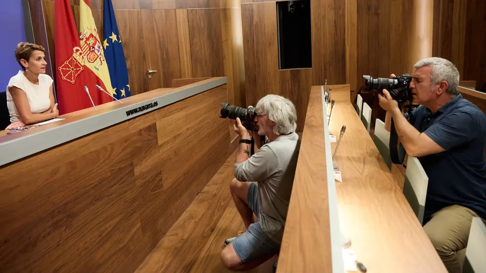 Chivite comparece ante los medios de comunicación tras la dimisión de Santos Cerdán. IÑIGO ALZUGARAY