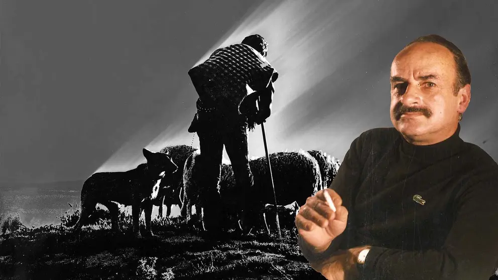 Foto 01. Félix Aliaga compulsivo fumador, en el fondo su foto mundialmente admirada El Pastor.