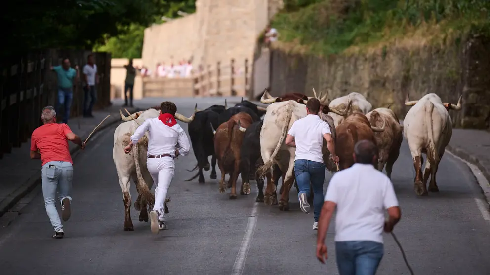Encierrillo con los toros de Victoriano del R&iacute;o durante San Ferm&iacute;n 2025. PABLO LASAOSA