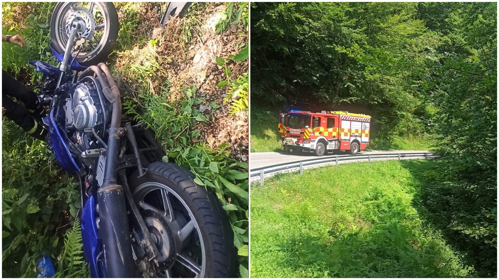 una salida de vía de un motorista en la N-135 (#Luzaide). BOMBEROS DE NAVARRA
