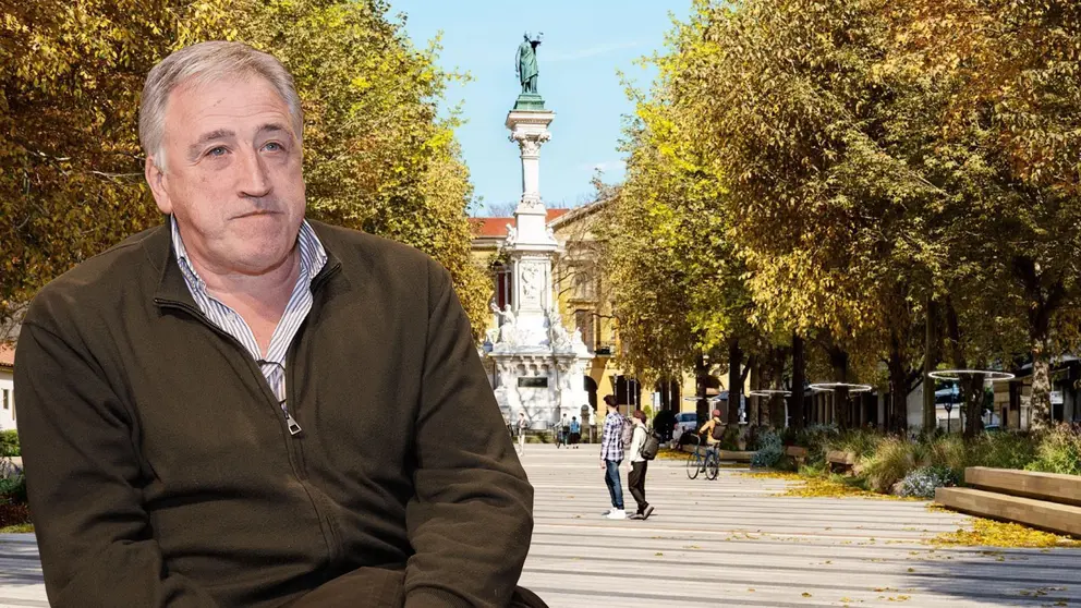 Fotomontaje con una imagen del alcalde de Pamplona, Joseba Asirón, sobre una recreación de cómo quedará el paseo de Sarasate tras la reforma. NAVARRA.COM