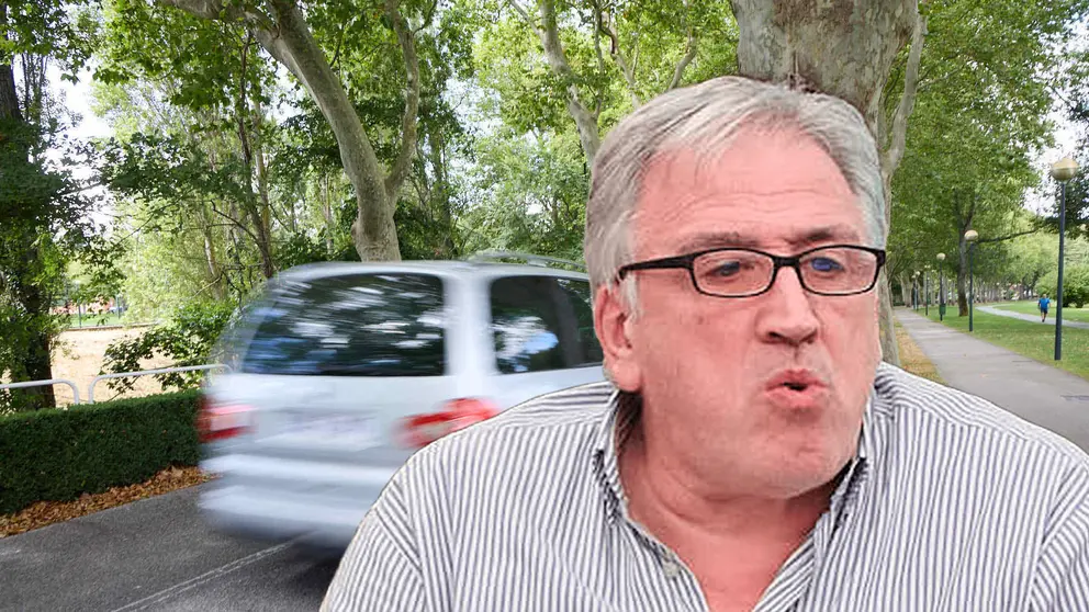 Fotomontaje con una imagen de Joseba Asirón sobre una vista de la carretera de la Universidad.