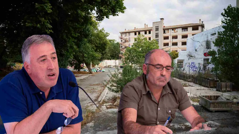 Fotomontaje de Asirón y Abaurrea sobre una imagen de la antigua ikastola Jaso, foco de inseguridad e insalubridad en Pamplona.