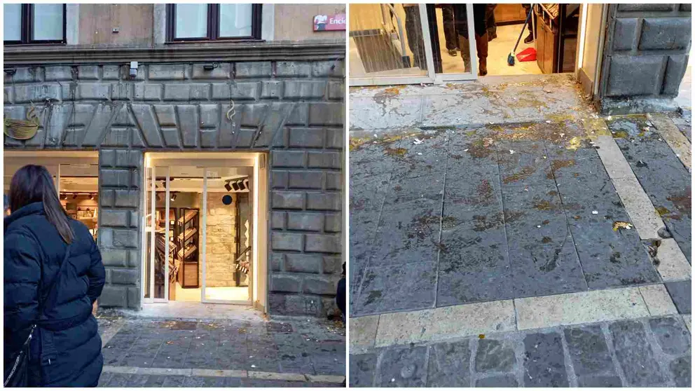 Fachada del comercio Sabor a España, vandalizado este viernes durante las fiestas de San Fermín Chiquito. NAVARRA.COM