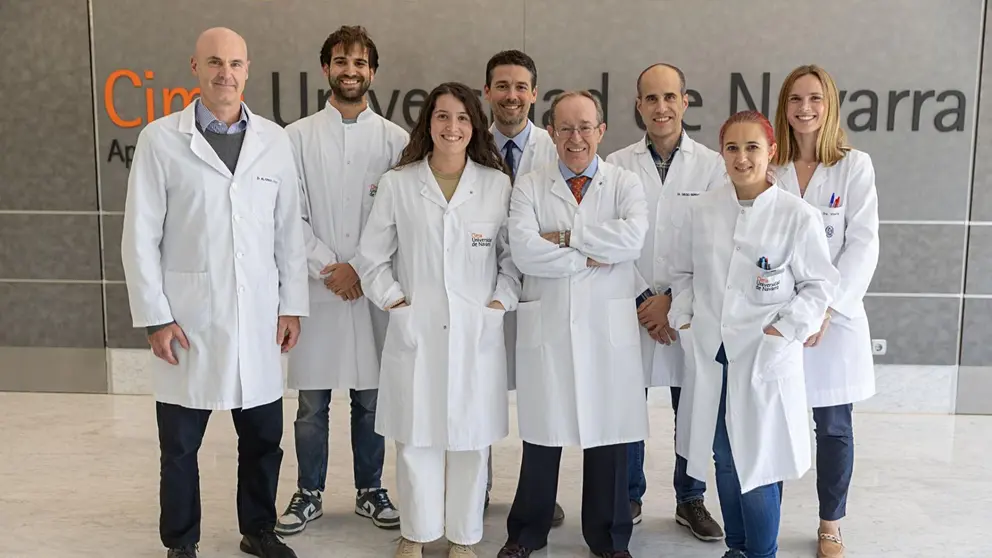 Alfonso Calvo, Sergio León, Nerea Otegui, Miguel Fernández de Sanmamed, Luis Montuenga, Diego Serrano, Miriam Redrado y Anna Vilalta, pertenecientes al grupo de investigación que ha desarrollado el estudio. CEDIDA