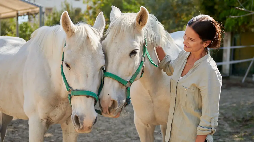Belén Jaurrieta en el nuevo centro de psicología y terapia asistida con caballo en Yárnoz. IRANZU LARRASOAÑA