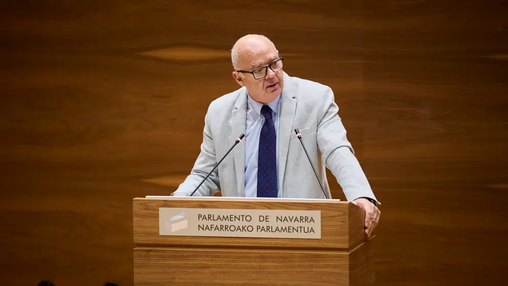 Emilio Jim&eacute;nez, de Vox, interviene durante el Pleno del Parlamento de Navarra. PABLO LASAOSA