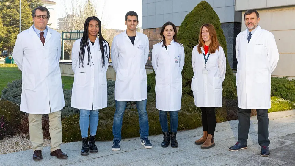 Matías Ávila, Karol Córdoba, Daniel Jericó, Ana Sampedro, Miriam Longo y Antonio Fontanellas, investigadores del Cima que han participado en el estudio de porfirias. UNIVERSIDAD DE NAVARRA