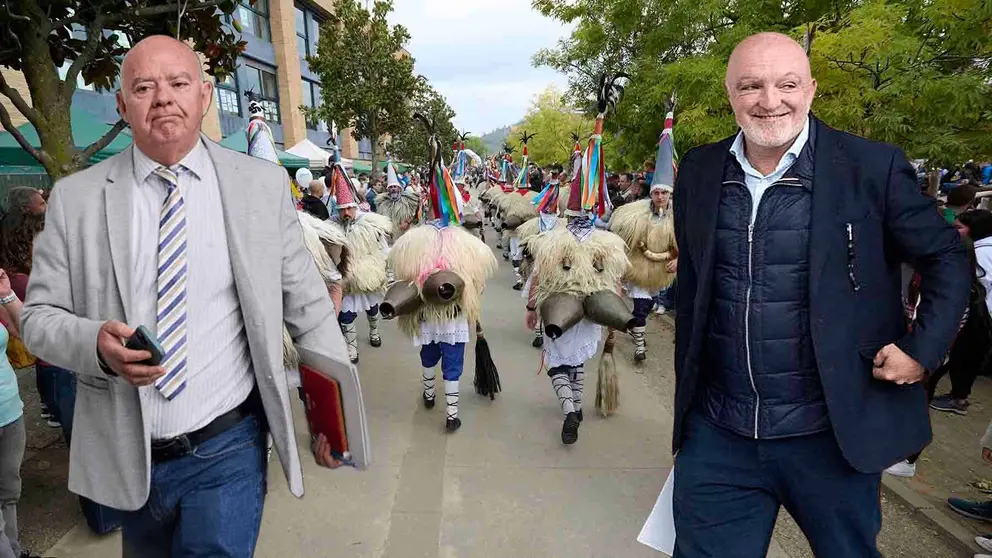 Fotomontaje con imágenes de Emilio Jiménez (Vox) y Javier Esparza (UPN) sobre una fotografía de la celebración del Nafarroa Oinez. NAVARRA.COM