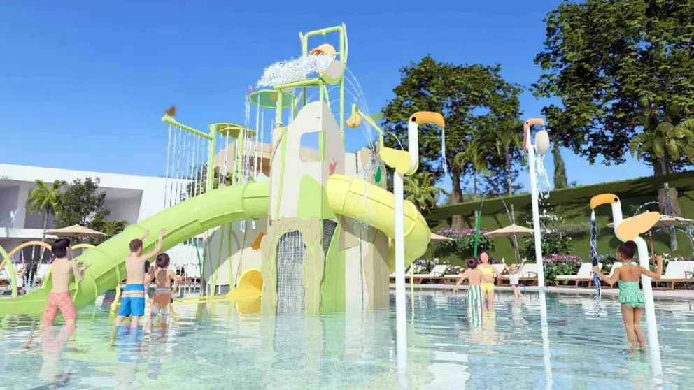 Proyecto de parque acuático infantil que se construirá en las nuevas piscinas de Tudela. AYUNTAMIENTO DE TUDELA