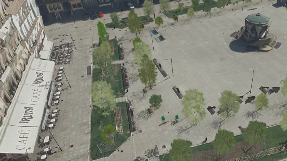 Vista de la Plaza del Castillo de Pamplona desde la nueva aplicación. TRACASA