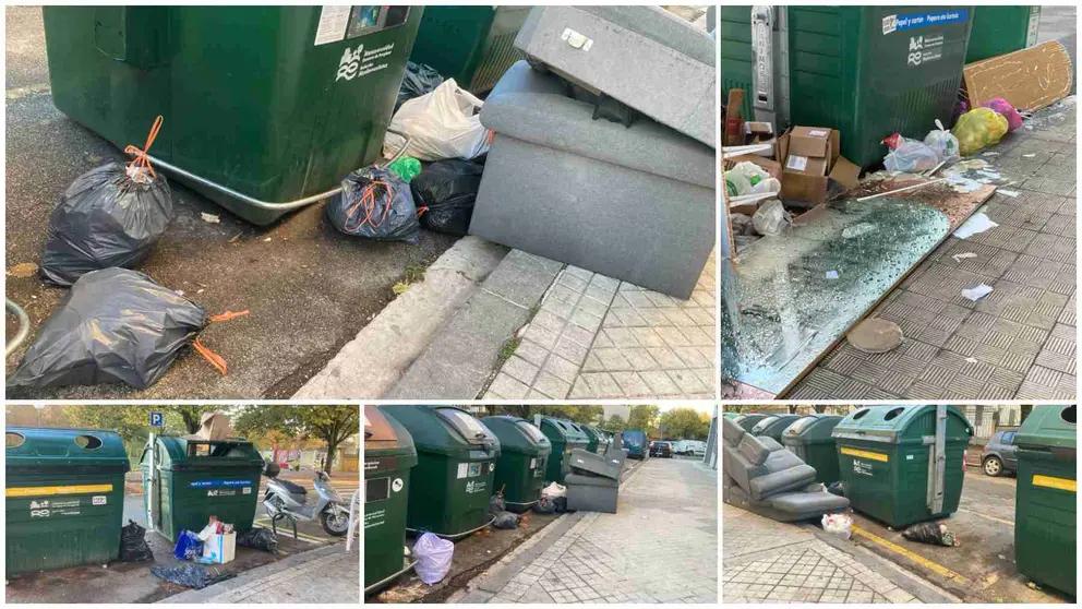 basura fuera de los contenedores al lado del Colegio San Jorge, en la calle Doctor Juaristi de Pamplona. CEDIDAS