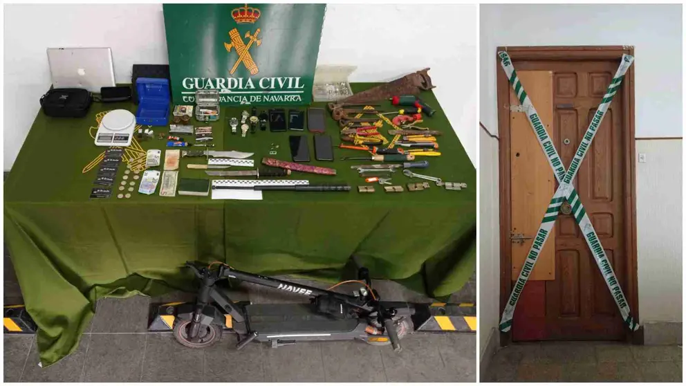 La Guardia Civil se incautó de drogas, dinero y armas prohibidas en la nueva vivienda 'okupada' por los marroquíes y el argelino detenido. GUARDIA CIVIL