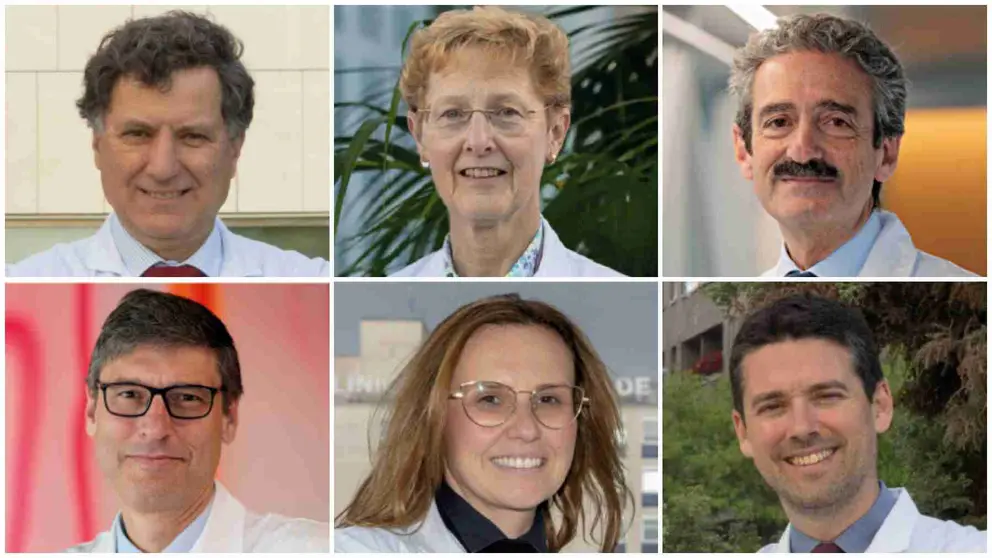 De izquierda a derecha y de arriba a abajo: Los doctores Ignacio Melero, Gema Frühbeck, Bruno Sangro, Antonio González, María Rodríguez y Miguel Fernández de Sanmamed. CLÍNICA UNIVERSIDAD DE NAVARRA
