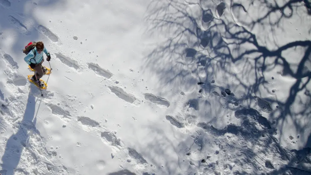 Una persona realiza una travesía con raquetas de nieve. ARCHIVO