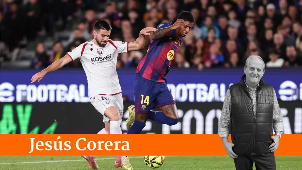 Argibide le quita un balón a Marcus Rashford en el partido de Osasuna contra el Barça en el Spotify Camp Nou. EUROPA PRESS