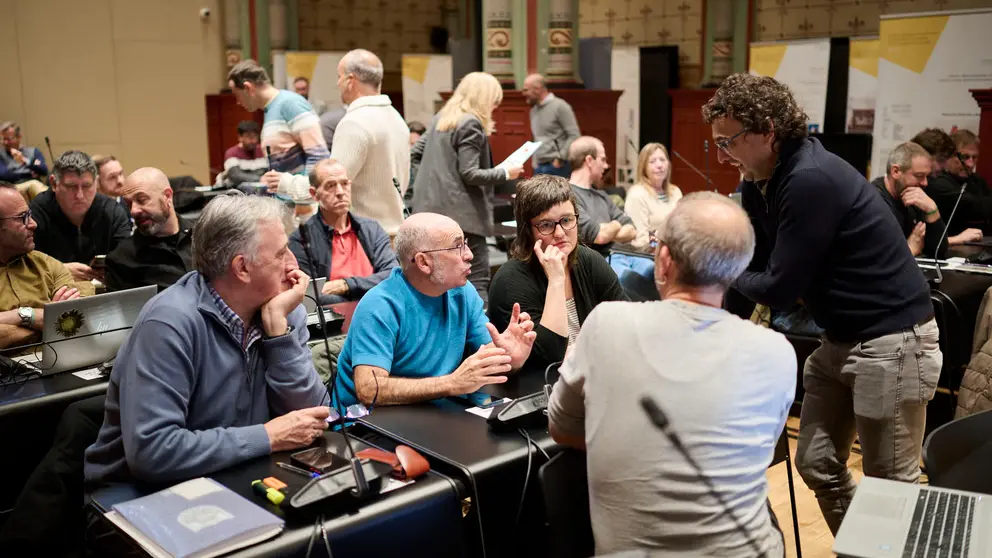 La asamblea general de la Mancomunidad de la Comarca de Pamplona debate, entre otras cuestiones, el presupuesto de 2026. PABLO LASAOSA