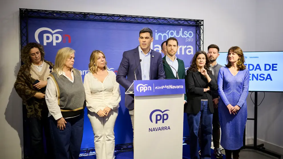 El presidente del PP de Navarra, Javier Garc&iacute;a, ofrece una rueda de prensa para hacer balance del a&ntilde;o pol&iacute;tico en Navarra. PABLO LASAOSA