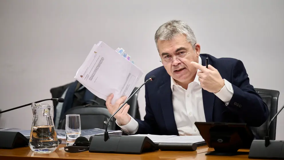 Santos Cerd&aacute;n declara ante la Comisi&oacute;n de Investigaci&oacute;n del Parlamento de Navarra por la adjudicaci&oacute;n de las obras de Velate. PABLO LASAOSA