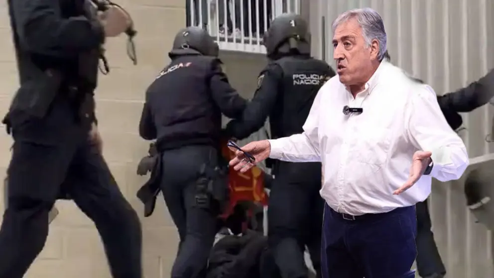 Fotomontaje con una imagen del alcalde de Pamplona, Joseba Asiron, sobre una fotograf&iacute;a de los altercados en El Sadar. NAVARRA.COM