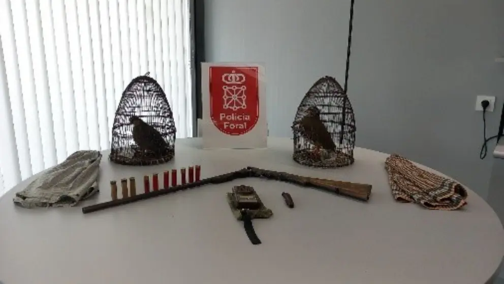 Imagen de las jaulas de perdices intervenidas. POLIC&Iacute;A FORAL