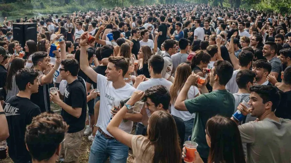 Cientos de j&oacute;venes celebran una fiesta en el entorno del r&iacute;o.