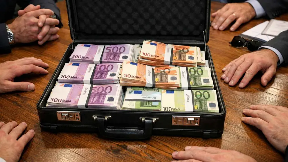 Imagen generada con Inteligencia Artificial de un malet&iacute;n con dinero. CHAT GPT