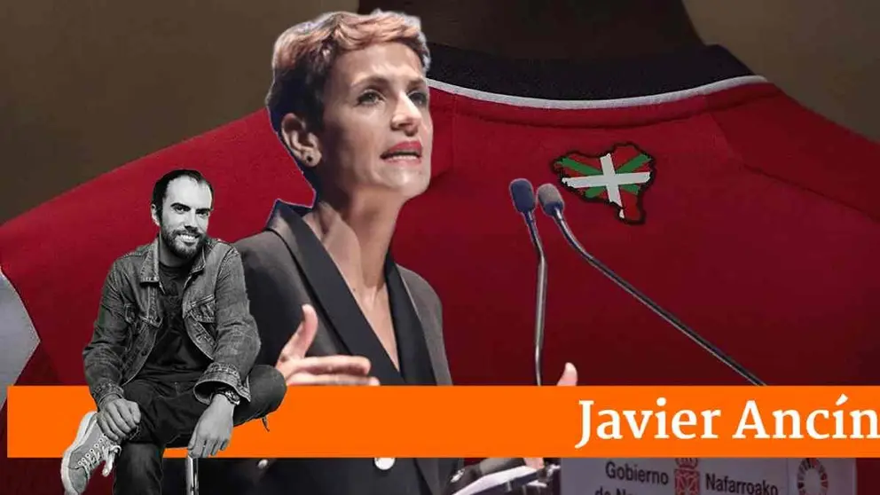 Fotomontaje de Mar&iacute;a Chivite con la camiseat del Athletic que invade los s&iacute;mbolos de Navarra.