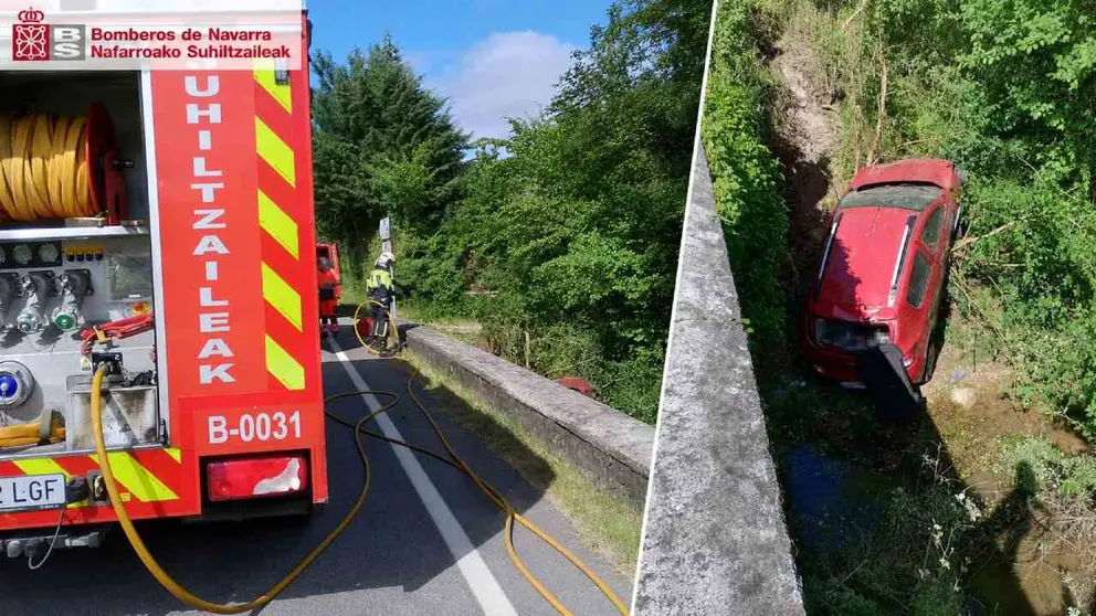 El coche ha ca&iacute;do por un talud y el conductor, de 60 a&ntilde;os, ha fallecido en el acto. BOMBEROS DE NAVARRA