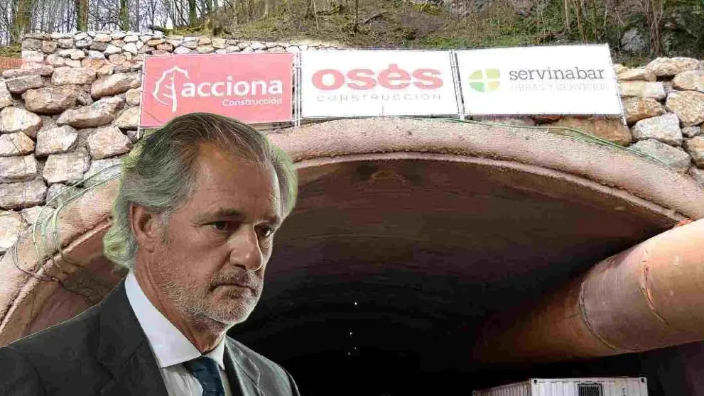 Fotomontaje de Jos&eacute; Manuel Entrecanales ante la boca del t&uacute;nel de Belate.