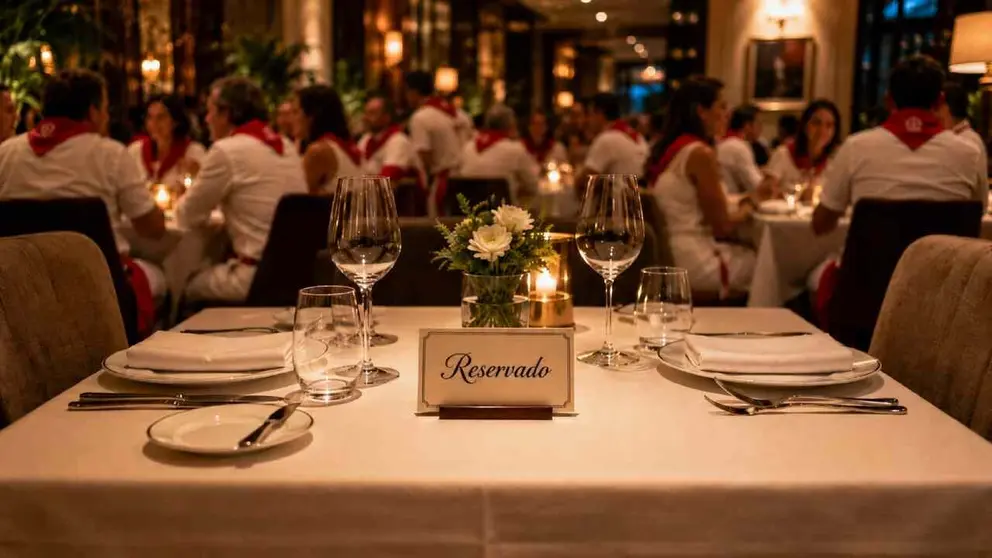Una mesa reservada se queda vac&iacute;a en San Ferm&iacute;n. Imagen generada por IA