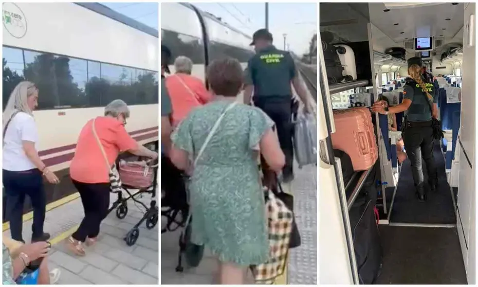 Viajeros afectados por la ca&iacute;da de tensi&oacute;n en la catenaria en Navarra. GUARDIA CIVIL