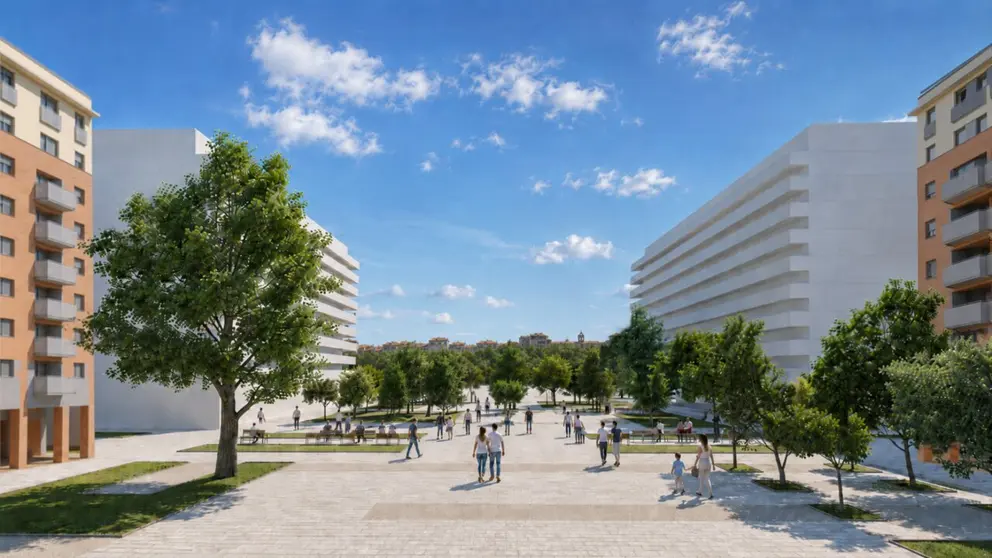 Recreaci&oacute;n del proyecto de reurbanizaci&oacute;n del paseo Anelier en la Rochapea. AYUNTAMIENTO DE PAMPLONA