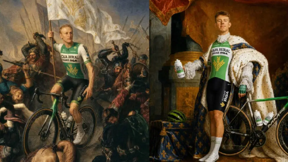 Imagen retro de dos de los corredores del equipo Caja Rural Team en el Tour de Francia. Cedida.