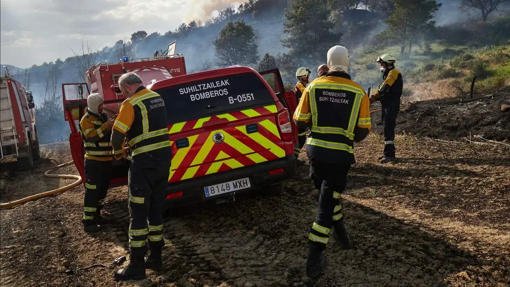 Bomberos trabajando en otro incendio forestal en Navarra. EDUARDO SANZ / EUROPA PRESS