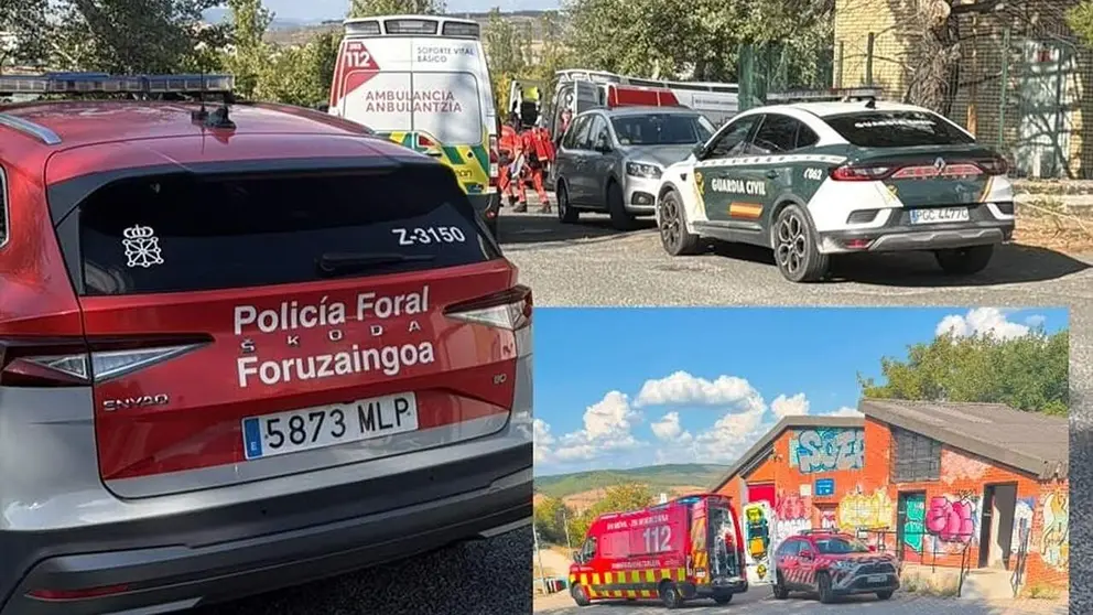 Fotomontaje con las im&aacute;genes de los servicios de emergencia en la balsa de La Morea. POLIC&Iacute;A FORAL