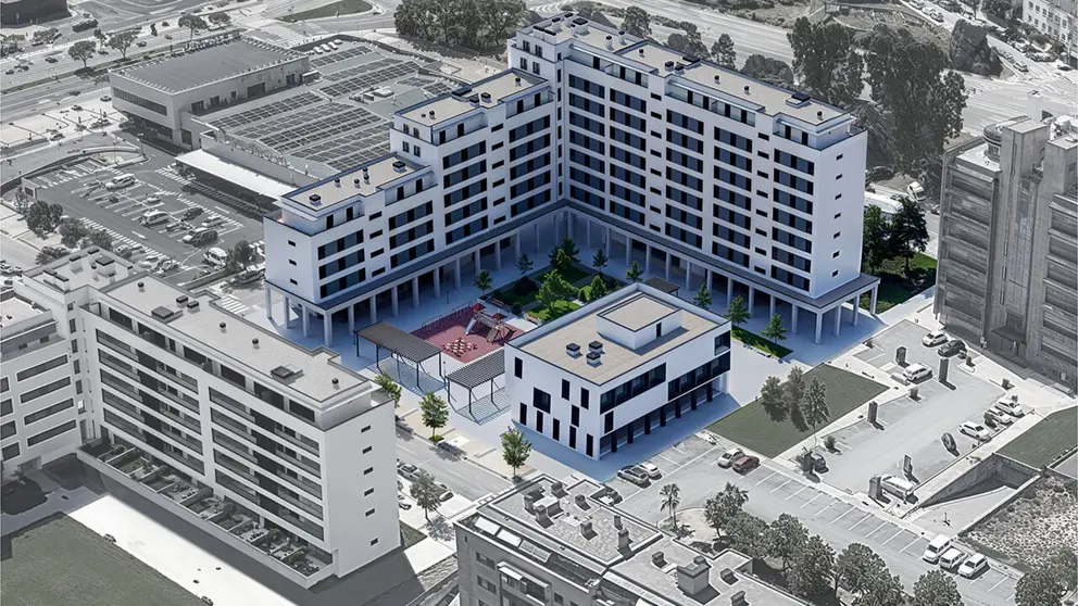 Recreaci&oacute;n de c&oacute;mo va a quedar el proyecto de construcci&oacute;n de viviendas protegidas en Buztintxuri. AYUNTAMIENTO DE PAMPLONA