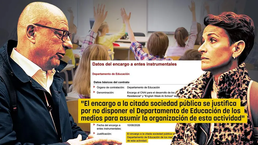 Fotomontaje con una imagen del consejero de Educaci&oacute;n, Carlos Gimeno, y la presidenta de Navarra, Mar&iacute;a Chivite. NAVARRA.COM