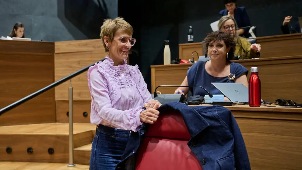 Mar&iacute;a Chivite, presidenta del Gobierno de Navarra, durante el pleno del Parlamento de Navarra. PABLO LASAOSA