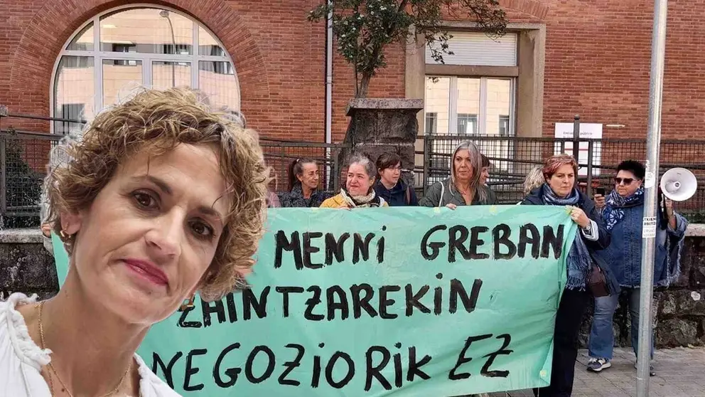 Fotomontaje de Mar&iacute;a Chivite, sobre una protesta de trabajadoras del centro Benito Menni