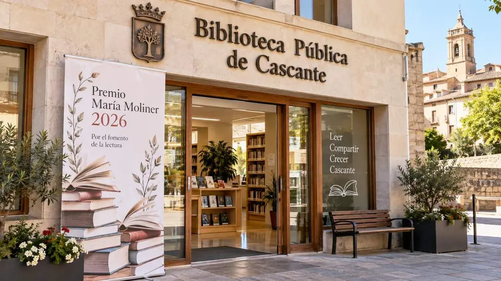 Imagen de la biblioteca de Cascante creada por la IA sobre la noticia.