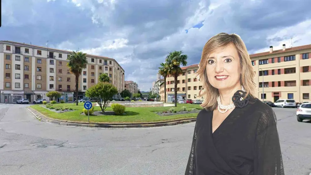 Fotomontaje de Cristina Ibarrola sobre una foto de la plaza Pr&iacute;ncipe de Viana.