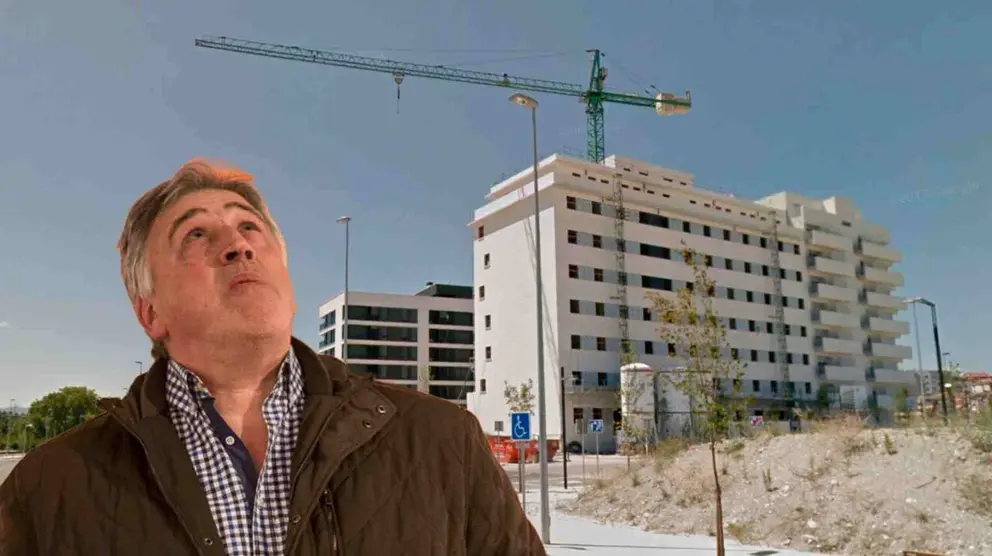 Fotomontaje de Asiron sobre un edificio en construcci&oacute;n en Arrosad&iacute;a.