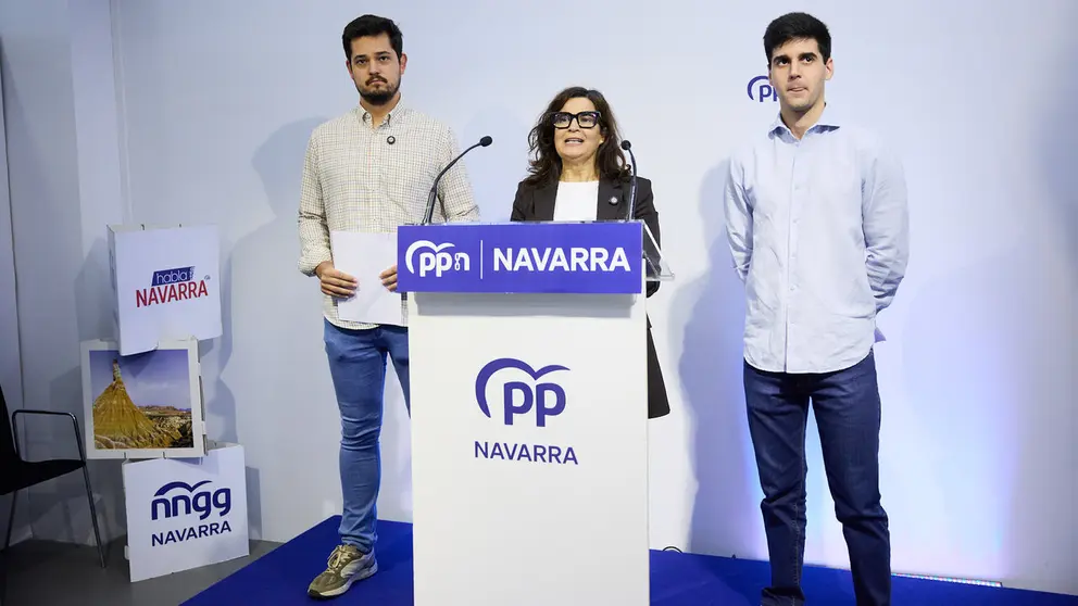La portavoz de Juventud del Partido Popular de Navarra, Maribel Garc&iacute;a Malo, ofrece una rueda de prensa, junto al presidente de NNGG de Navarra, Carlos Jim&eacute;nez, y el secretario general de la organizaci&oacute;n juvenil del PPN, David Diago, para presentar las enmiendas del Partido Popular de Navarra a la Ley Foral de Juventud y Justicia Intergeneracional. I&Ntilde;IGO ALZUGARAY