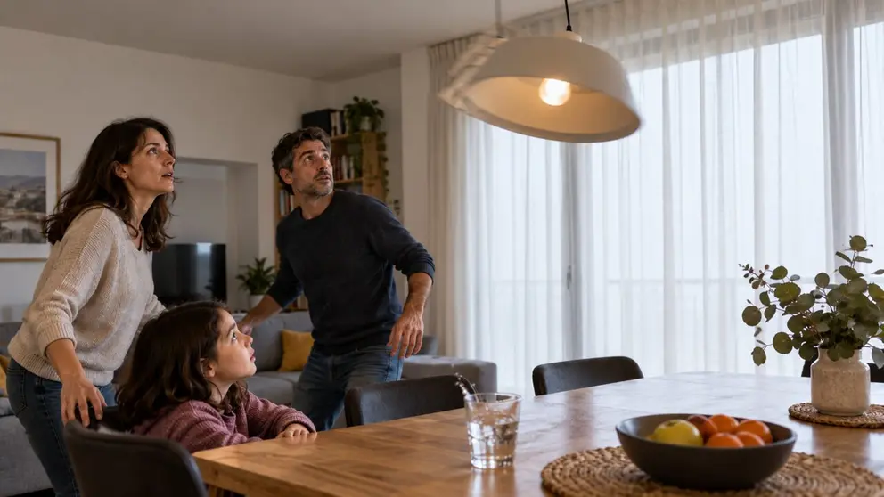 Imagen generada con inteligencia artificial de una familia sorprendida por un terremoto. CHAT GPT