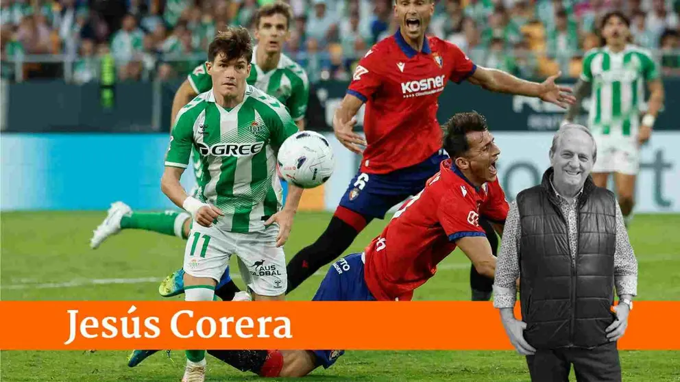El delantero de Osasuna Ante Budimir cae ante Fran Garc&iacute;a, del Betis. EFE
